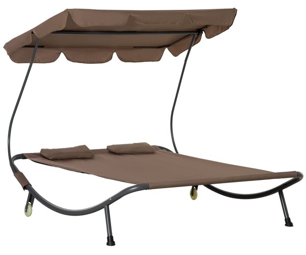 Lettino Prendisole Matrimoniale 2 Posti 200x170x134 cm con Parasole Marrone