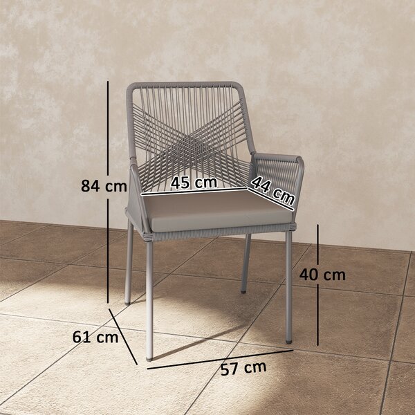 Outsunny Set da 2 sedie da giardino, sedie da terrazza, cuscini lavabili, schienale, braccioli, acciaio, rattan, grigio scuro | Aosom Italy
