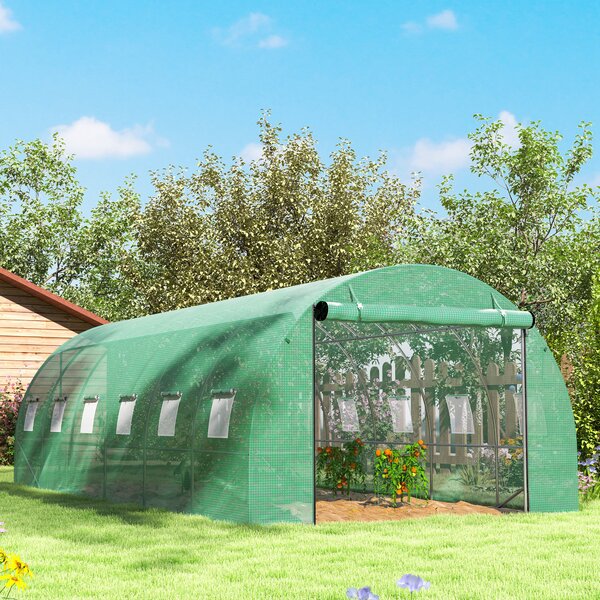 Outsunny Polytunnel serra con copertura in plastica e telaio in acciaio, tenda serra calpestabile con porte avvolgibili, Verde | Aosom Italy