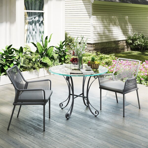 Outsunny Set da 2 sedie da giardino, sedie da terrazza, cuscini lavabili, schienale, braccioli, acciaio, rattan, grigio scuro | Aosom Italy