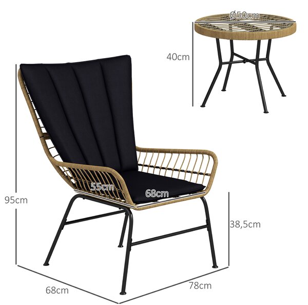 Outsunny Set bistrò Set mobili per balcone Mobili da balcone, stile boho, resistente agli agenti atmosferici, 76 x 66 x 96 cm, Nero | Aosom Italy