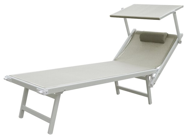 Lettino Prendisole da Giardino 185x61x39,5 cm Telaio in Alluminio Bianco e Textilene Grigio