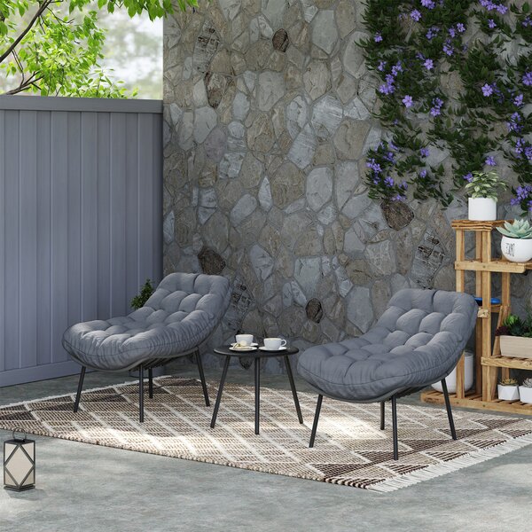 Outsunny Set di mobili da esterno in Polyrattan per 2 persone con cuscini spessi 15 cm Grigio | Aosom Italy