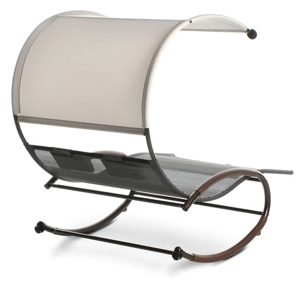Dondolo da Giardino Rocking Lounge Duo S 197x140x176 cm con Parasole in Textilene Beige e Nero