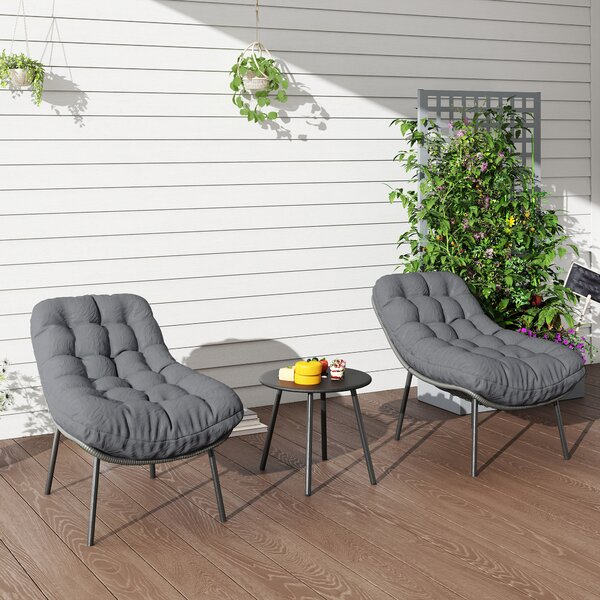 Outsunny Set di mobili da esterno in Polyrattan per 2 persone con cuscini spessi 15 cm Grigio | Aosom Italy
