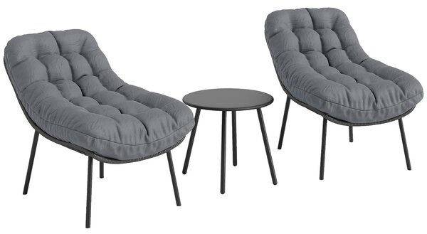 Outsunny Set di mobili da esterno in Polyrattan per 2 persone con cuscini spessi 15 cm Grigio | Aosom Italy