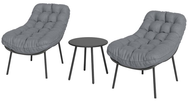 Outsunny Set di mobili da esterno in Polyrattan per 2 persone con cuscini spessi 15 cm Grigio | Aosom Italy