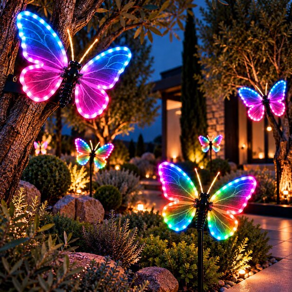 Farfalla luminosa 40x25cm 3D con movimento ali Multicolore da albero e giardino Wisdom