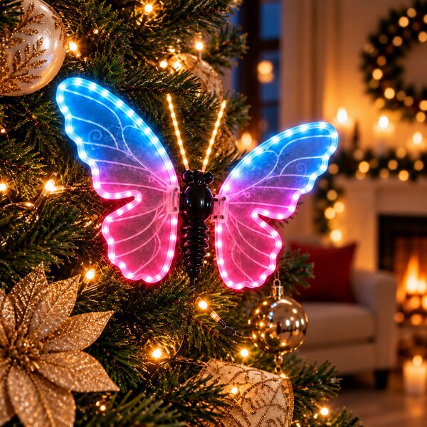 Farfalla luminosa 40x25cm 3D con movimento ali Multicolore da albero e giardino Wisdom