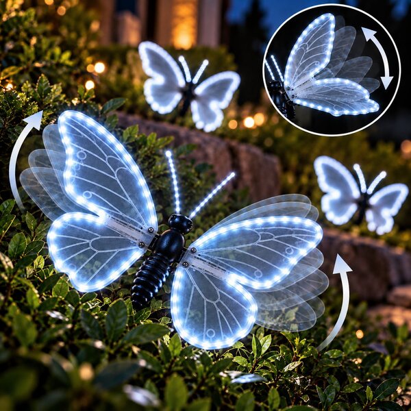Farfalla luminosa 40x25cm 3D con movimento ali Bianco Freddo da albero e giardino Wisdom