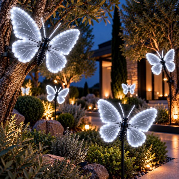 Farfalla luminosa 40x25cm 3D con movimento ali Bianco Freddo da albero e giardino Wisdom