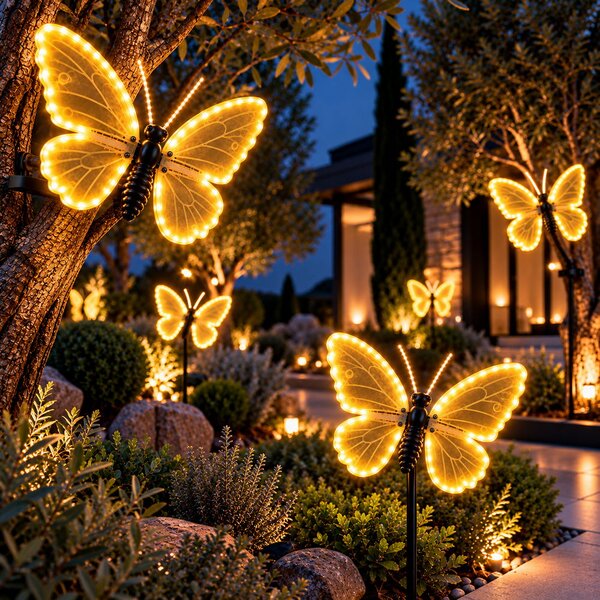 Farfalla luminosa 40x25cm 3D con movimento ali Bianco Caldo da albero e giardino Wisdom