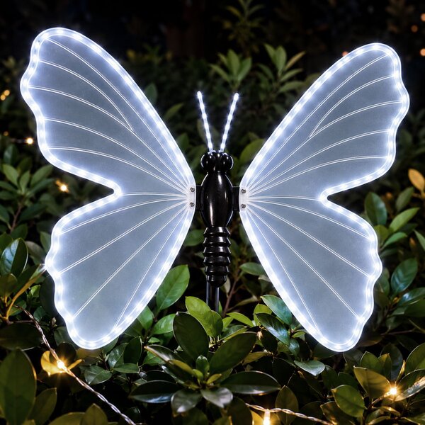 Farfalla luminosa 75x60cm 3D con movimento ali Bianco Freddo da albero e giardino Wisdom