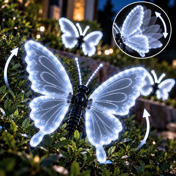 Farfalla luminosa 60x47cm 3D con movimento ali Bianco Freddo da albero e giardino Wisdom