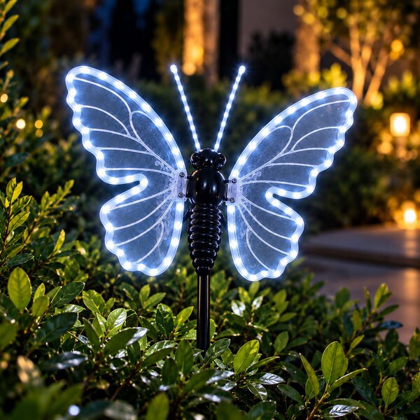 Farfalla luminosa 40x25cm 3D con movimento ali Bianco Freddo da albero e giardino Wisdom