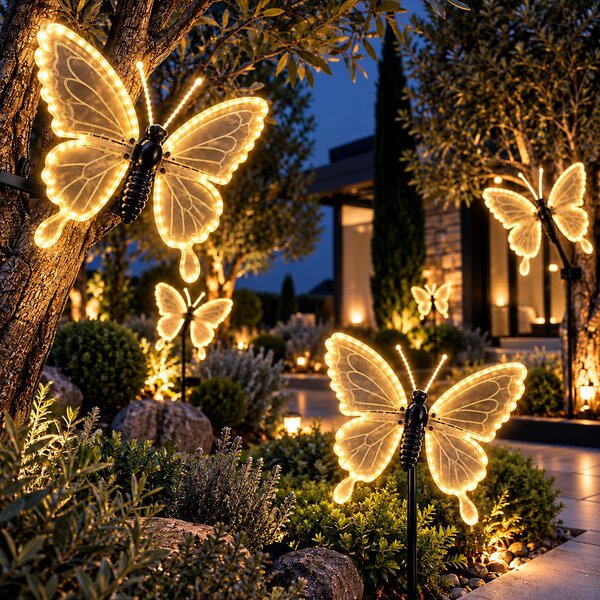 Farfalla luminosa 60x47cm 3D con movimento ali Bianco Caldo da albero e giardino Wisdom