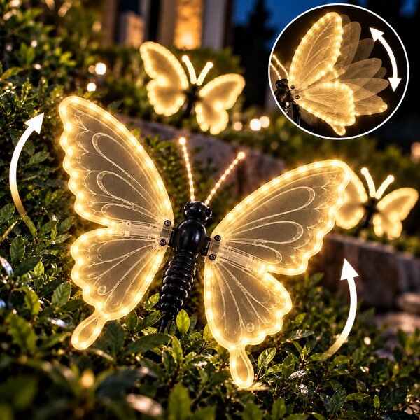 Farfalla luminosa 60x47cm 3D con movimento ali Bianco Caldo da albero e giardino Wisdom