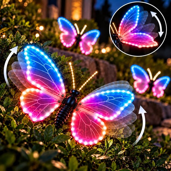 Farfalla luminosa 40x25cm 3D con movimento ali Multicolore da albero e giardino Wisdom
