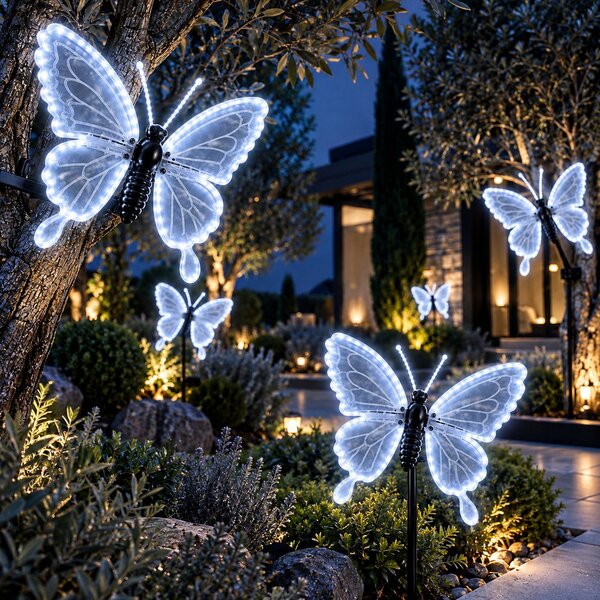 Farfalla luminosa 60x47cm 3D con movimento ali Bianco Freddo da albero e giardino Wisdom