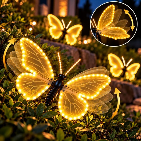 Farfalla luminosa 40x25cm 3D con movimento ali Bianco Caldo da albero e giardino Wisdom