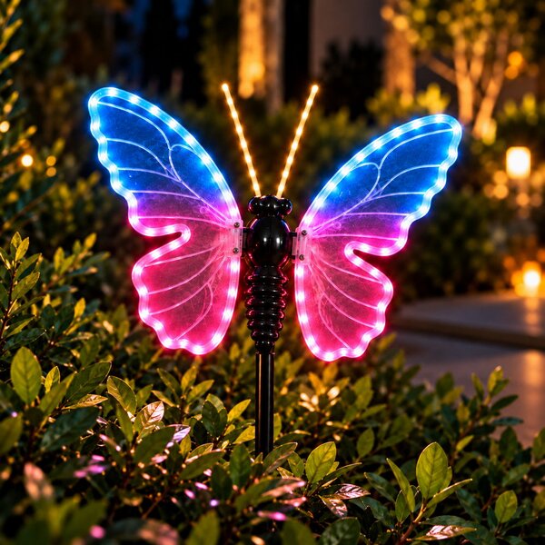 Farfalla luminosa 40x25cm 3D con movimento ali Multicolore da albero e giardino Wisdom