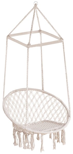 Amaca Sedia Sospesa ad Altalena in Legno e Corda di Cotone Beige 80x140 cm