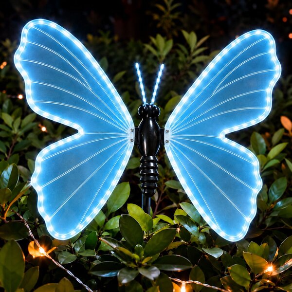 Farfalla luminosa 75x60cm 3D con movimento ali Azzurra da albero e giardino Wisdom