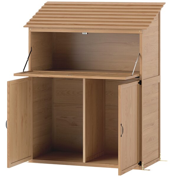 Outsunny Armadio portaoggetti da giardino con tavolo ribaltabile, armadio attrezzi con tetto, 110 x 54 x 136 cm, legno di abete, Marrone | Aosom Italy