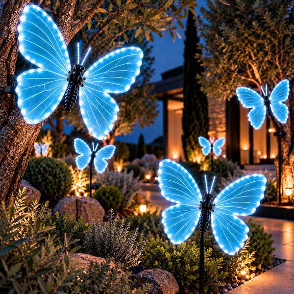 Farfalla luminosa 75x60cm 3D con movimento ali Azzurra da albero e giardino Wisdom