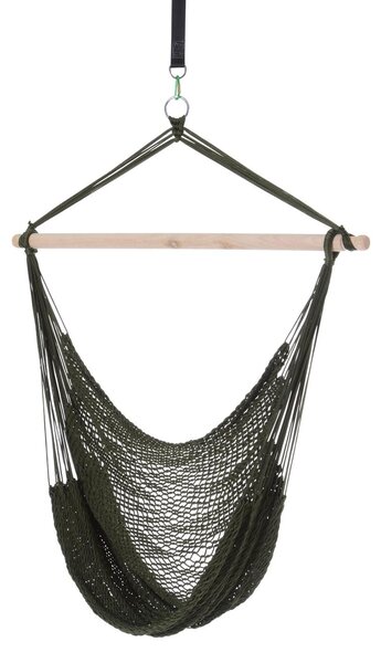 Amaca Sedia Poltrona Sospesa da Giardino Supporto in Legno Verde Militare 100x130 cm
