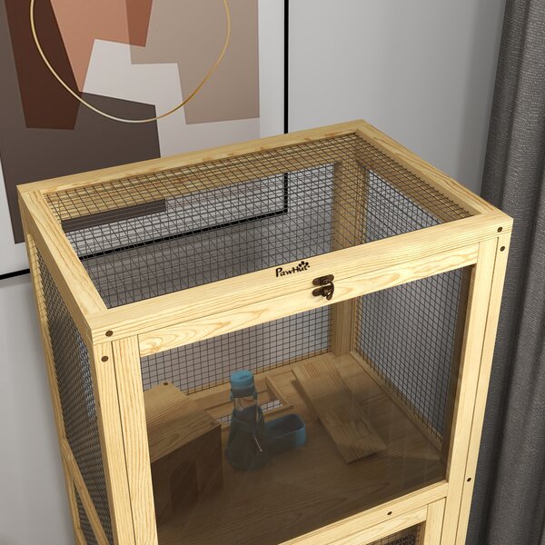 PawHut Gabbia per criceti o piccoli animali in legno, 5 piani con scala casetta altalena 54 x 38 x 131 cm legno naturale | Aosom Italy