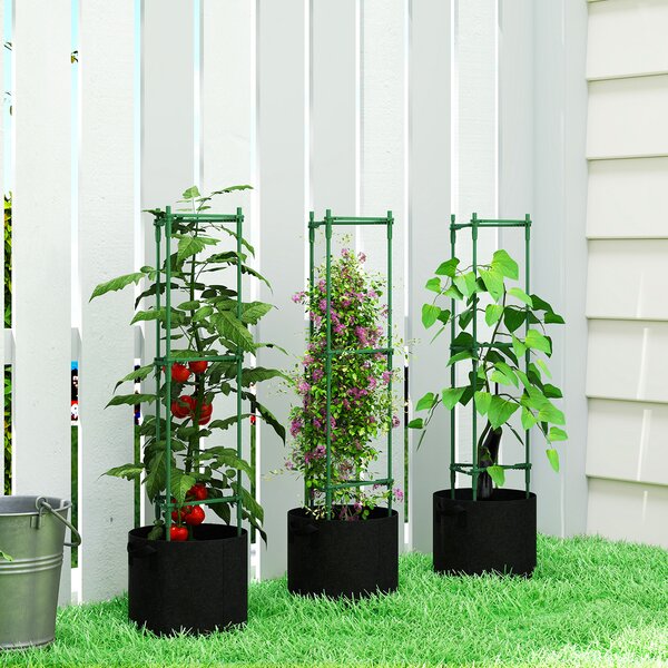 Outsunny Aiuola rialzata con griglia di sostegno sacchi da 83,7 litri set da 3 fioriera triangolare supporto per pomodori 35 x 35 x 120 cm | Aosom Italy