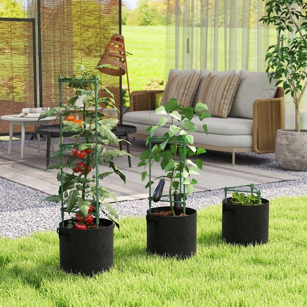 Outsunny Aiuola rialzata con griglia di sostegno sacchi da 83,7 litri set da 3 fioriera triangolare supporto per pomodori 35 x 35 x 120 cm | Aosom Italy