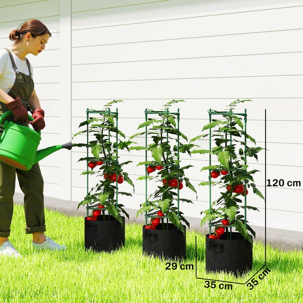 Outsunny Aiuola rialzata con griglia di sostegno sacchi da 83,7 litri set da 3 fioriera triangolare supporto per pomodori 35 x 35 x 120 cm | Aosom Italy