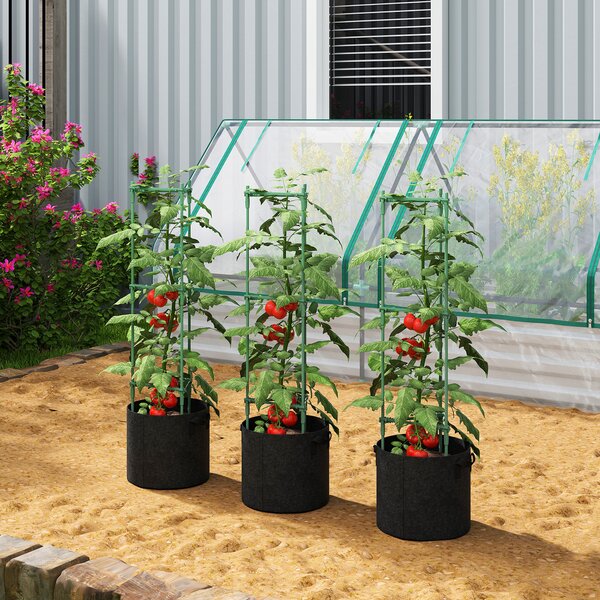 Outsunny Aiuola rialzata con griglia di sostegno sacchi da 83,7 litri set da 3 fioriera triangolare supporto per pomodori 35 x 35 x 120 cm | Aosom Italy