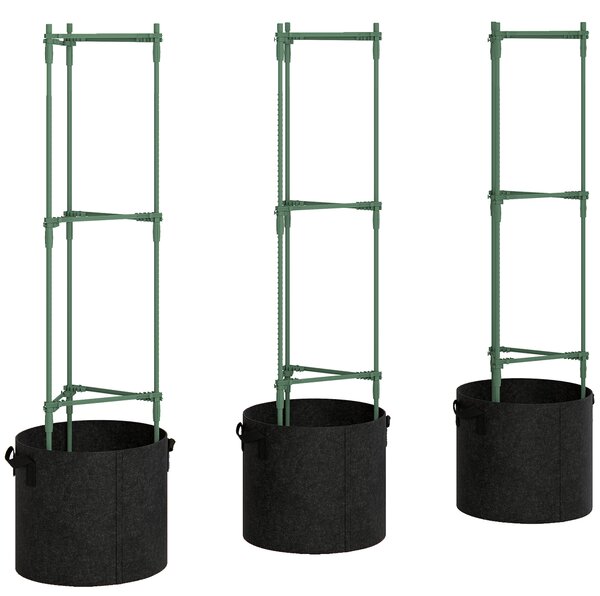Outsunny Aiuola rialzata con griglia di sostegno sacchi da 83,7 litri set da 3 fioriera triangolare supporto per pomodori 35 x 35 x 120 cm | Aosom Italy