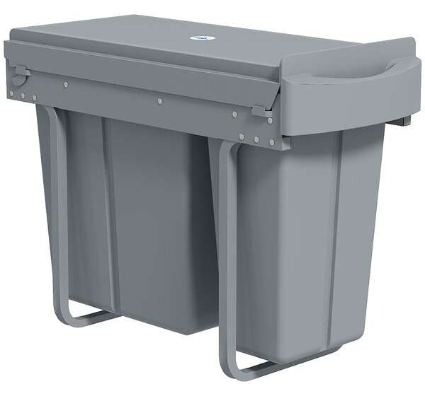 HOMCOM Pattumiera da cucina scorrevole 30L con 2 scomparti, pattumiera sottolavello con coperchio satinato, 52x26x40,8cm, grigio | Aosom Italy