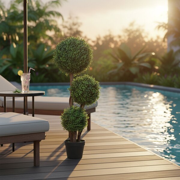 HOMCOM Sfera di bosso artificiale a tre sfere, pianta artificiale con tronco in legno in vaso, 30 x 30 x 100 cm, Verde | Aosom Italy