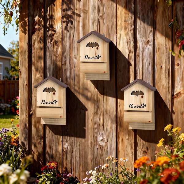 PawHut Set di 3 Casette per Pipistrelli in Legno di Abete, 21.5x11.5x34 cm, Legno Naturale | Aosom Italy