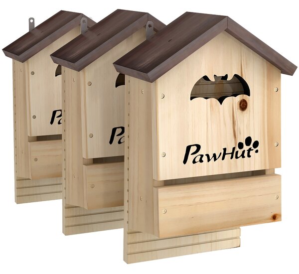 PawHut Set di 3 Casette per Pipistrelli in Legno di Abete, 21.5x11.5x34 cm, Legno Naturale | Aosom Italy