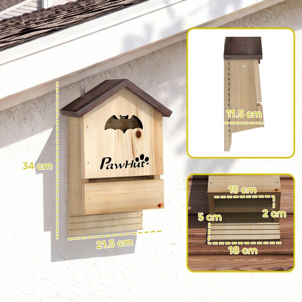 PawHut Set di 3 Casette per Pipistrelli in Legno di Abete, 21.5x11.5x34 cm, Legno Naturale | Aosom Italy