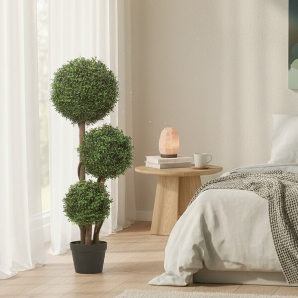 HOMCOM Sfera di bosso artificiale a tre sfere, pianta artificiale con tronco in legno in vaso, 30 x 30 x 100 cm, Verde | Aosom Italy