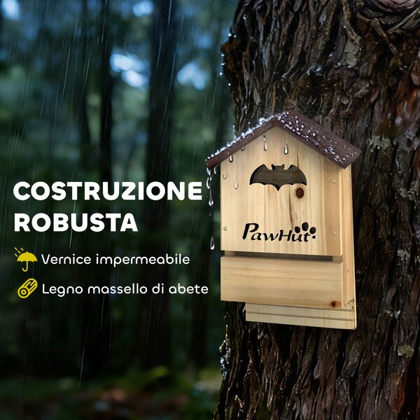 PawHut Set di 3 Casette per Pipistrelli in Legno di Abete, 21.5x11.5x34 cm, Legno Naturale | Aosom Italy