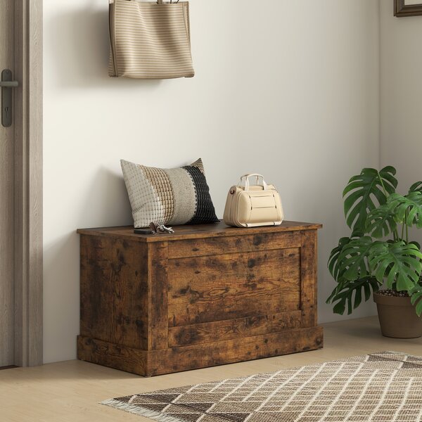 HOMCOM Cassapanca contenitore, baule porta giochi, con cerniera di sicurezza, per soggiorno, in legno, 80 x 40 x 45 cm, marrone rustico | Aosom Italy