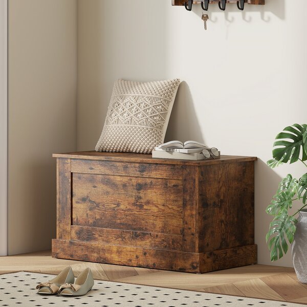HOMCOM Cassapanca contenitore, baule porta giochi, con cerniera di sicurezza, per soggiorno, in legno, 80 x 40 x 45 cm, marrone rustico | Aosom Italy