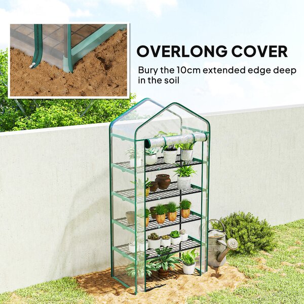 Outsunny Serra da giardino in PVC con 5 ripiani, serra da balcone, telaio in acciaio, porta con zip, 90x49x193cm, trasparente | Aosom Italy
