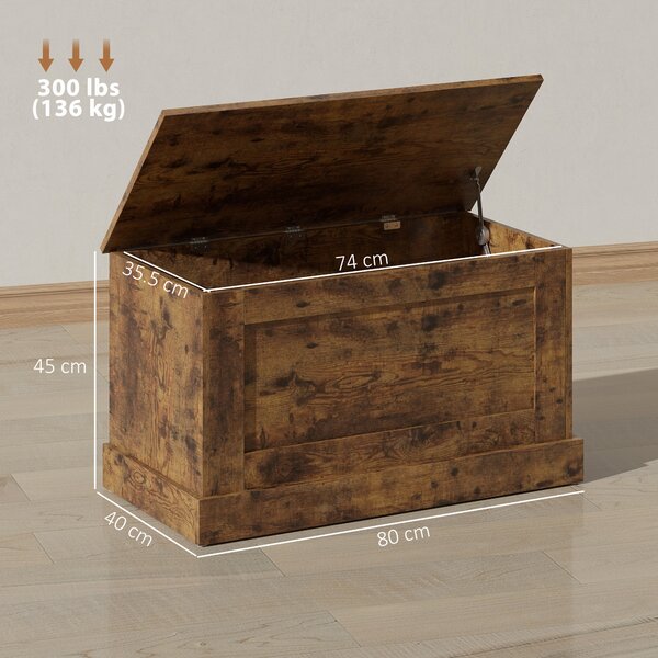 HOMCOM Cassapanca contenitore, baule porta giochi, con cerniera di sicurezza, per soggiorno, in legno, 80 x 40 x 45 cm, marrone rustico | Aosom Italy