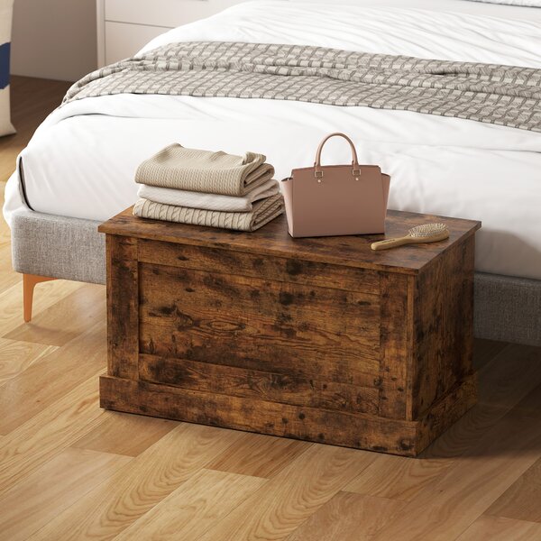 HOMCOM Cassapanca contenitore, baule porta giochi, con cerniera di sicurezza, per soggiorno, in legno, 80 x 40 x 45 cm, marrone rustico | Aosom Italy