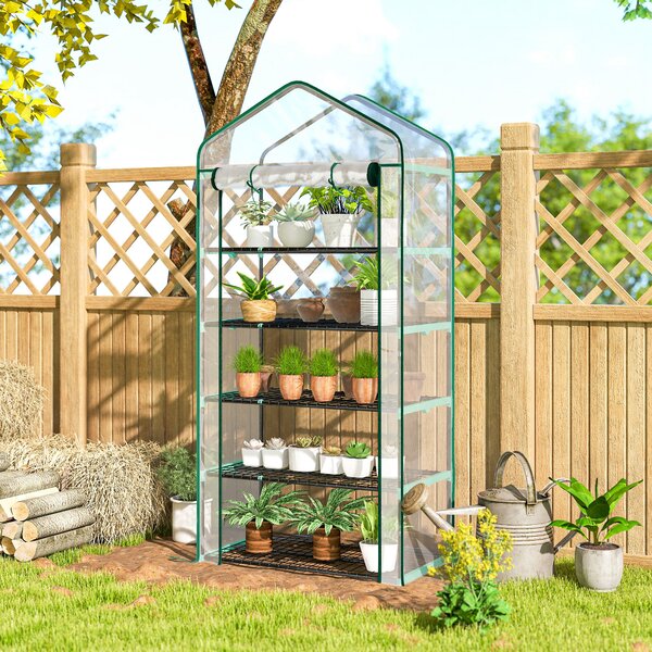 Outsunny Serra da giardino in PVC con 5 ripiani, serra da balcone, telaio in acciaio, porta con zip, 90x49x193cm, trasparente | Aosom Italy