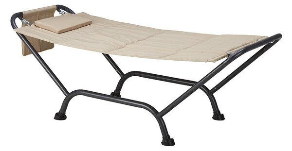 Lettino Amaca a Dondolo con Supporto Maldive in Acciaio e Pvc Beige